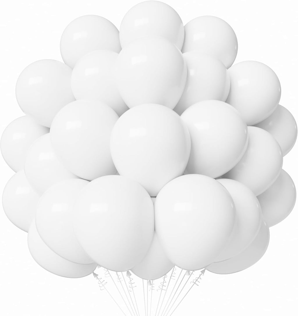 White Latex Balloons - 55pcs 12-Inch White Balloons with Ribbon for Celebrations & Events