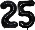 GOER Jumbo 25th Birthday Balloons - 42 Inch Black Foil Helium Decorations for Celebrations