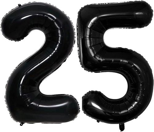 GOER Jumbo 25th Birthday Balloons - 42 Inch Black Foil Helium Decorations for Celebrations