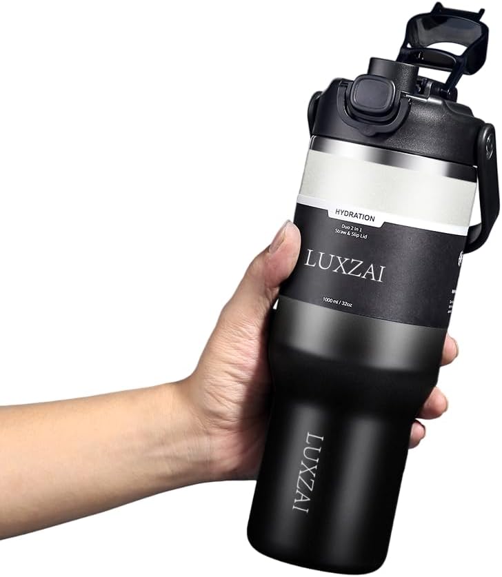 Skiennix 32 Oz Insulated Stainless Steel Tumbler - Leak-Proof Travel Mug with Handle & 2-in-1 Lid