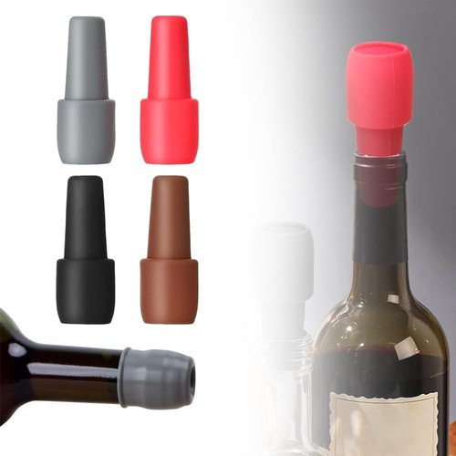 2026 Upgraded Wine Stoppers for Wine Bottles, Reusable Sparkling Wine Bottle Silicone Wine Bottle Stopper, Cover Wine Bottle Caps for Champagne Beer Home Kitchen Bars Use (4)