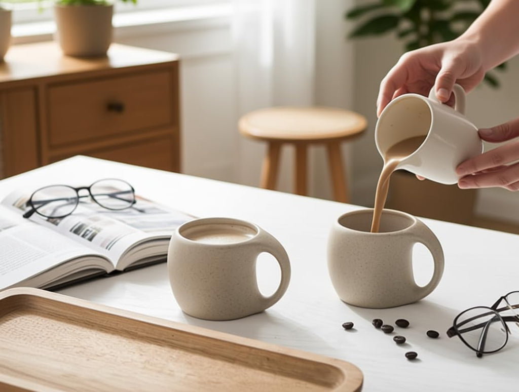 SYJAN HOME Ceramic Cappuccino Cups with Handle,6 oz Ceramic Coffee Mug Set of 4,Clay Espresso Cups for Double Shots,Small Coffee Cups for Latte,Cafe,Mocha,Tea Cups (Natural Beige,6 OZ)
