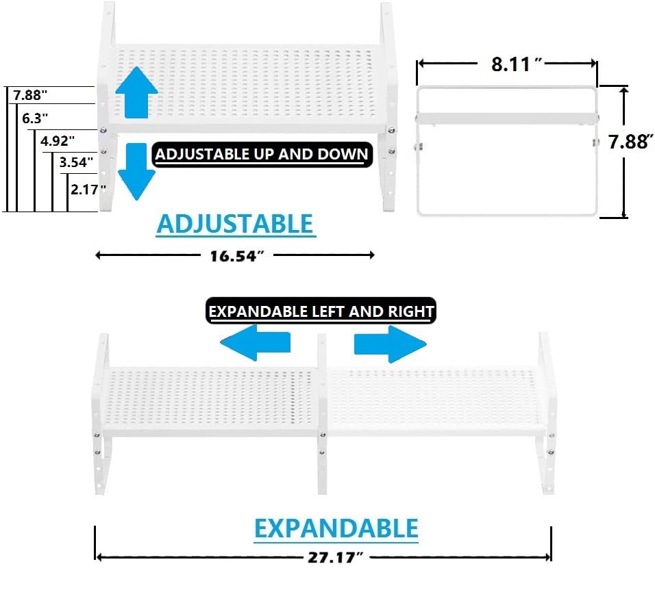 Wobmmi Expandable Shoe Rack Stackable Metal Pantry Storage Shelves Stand Adjustable Height Cabinet Shelf Organizer Racks Spice Shelving(3PACKS/WHITE,MEDIUM)