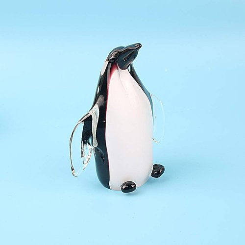 Hophen Glass Penguin Figurine - Handmade Blown Crystal Sculpture | White & Black Collectible Desk Decor