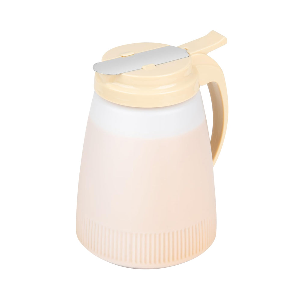 Restaurantware-Chef 101 48 Ounce All Purpose Syrup Dispensers, 10 Honey Dispensers - Beige Top, Stainless Steel Slide Cover, Plastic Pancake Syrup Bottle, Perfect For Diners, Restaurants, Home