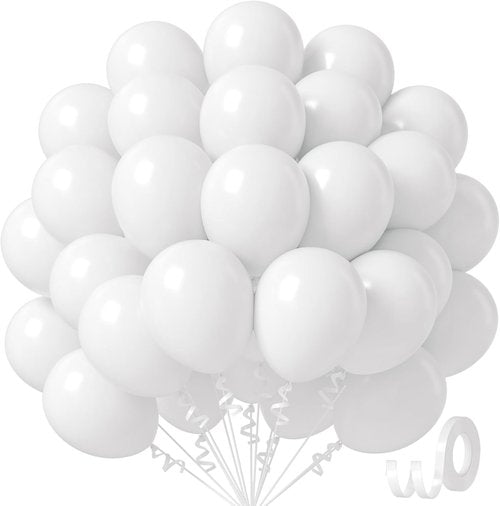 Awenztech 12-Inch White Latex Balloons - 50-Pack for Engagement, Bachelorette & Wedding Decor
