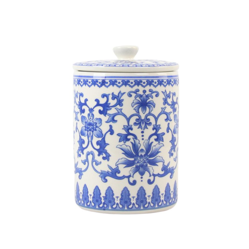 Chinoiserie 3-Piece Ceramic Canister Set - White & Blue