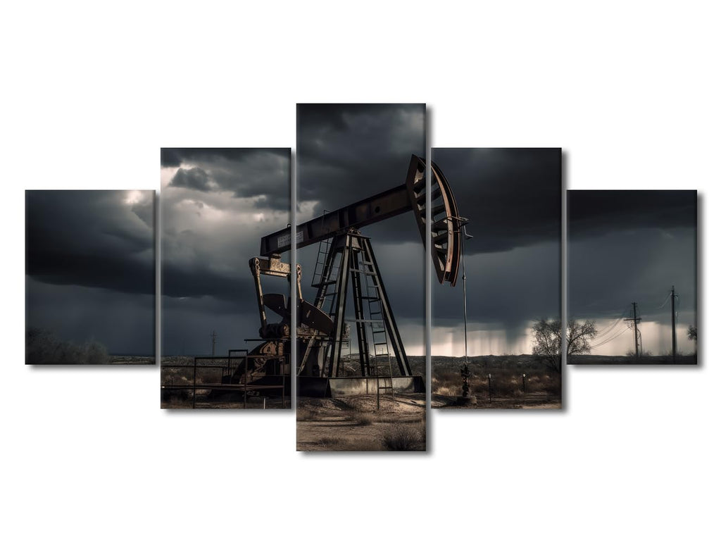 TUMOVO Wall Art for Living Room 5 Panel Industry Drill Platform Crude Oil Production From the Ground Posters and Prints for Home Hotel Office Wall Decorations, Ready to Hang, 60" Wx32 H