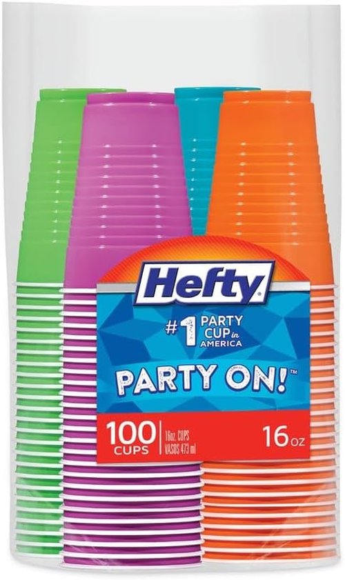 Hefty Easy Grip Disposable Plastic Party Cups - 16 Oz, Assorted Colors, 400 Count Total