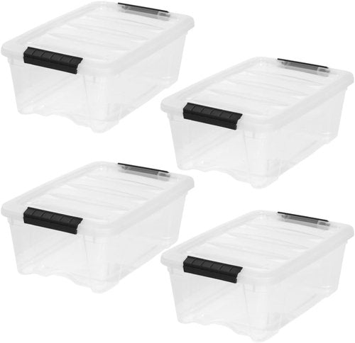 IRIS USA Storage Bins - 4-Pack 13 Quart Stackable Organizing Solution with Lids | Durable BPA-Free Plastic