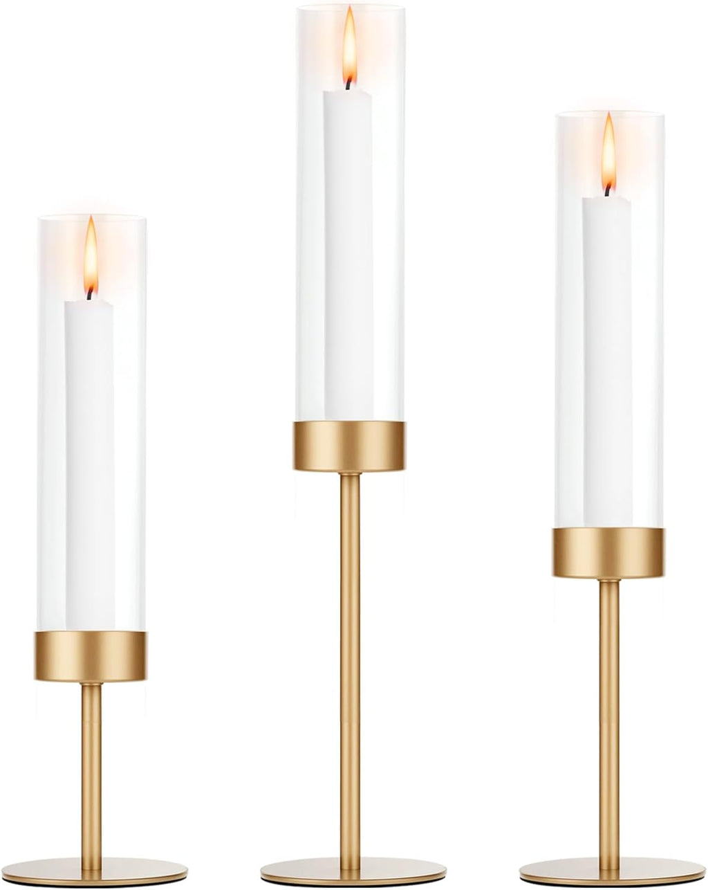 POKINE Tall Candle Holders - Set of 3 Hurricane Glass Taper Holders for Weddings & Parties