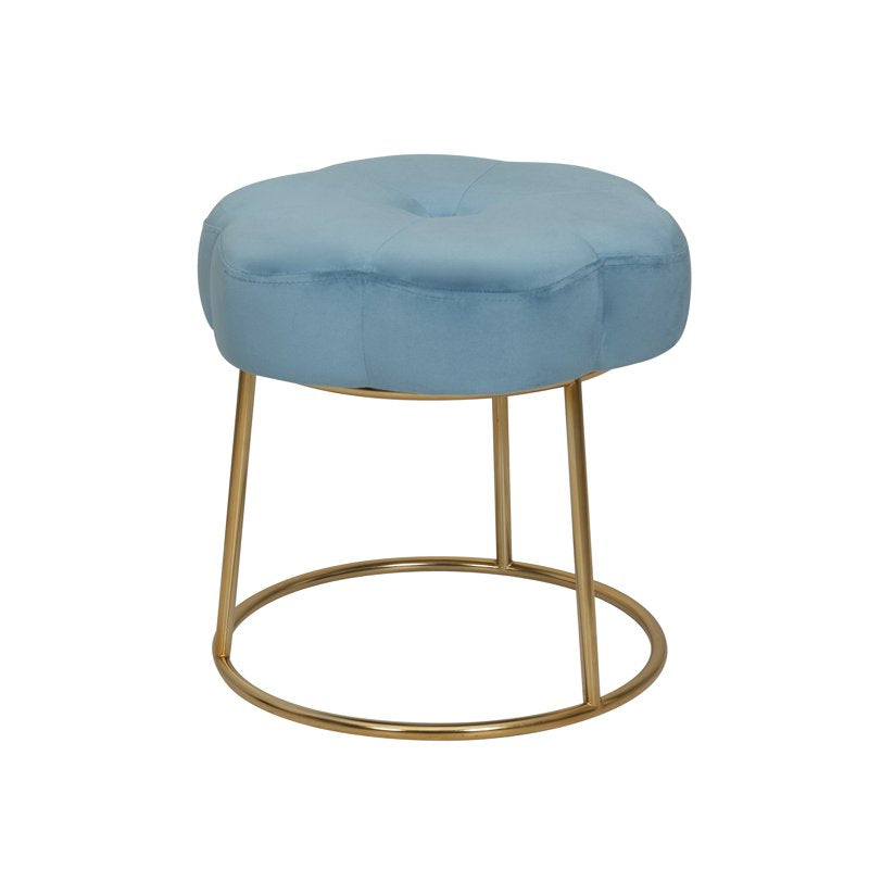 Blue Velvet Flower Shape Vanity Stool with Gold Base