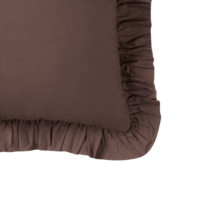 Brown Ruffle Cotton Decorative Pillow - 18x18 Farmhouse Style