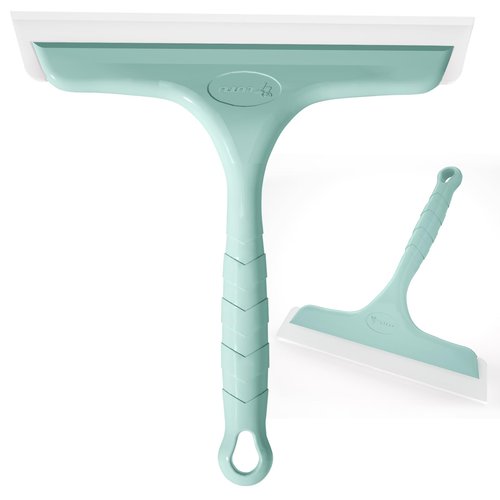 Shower Squeegee for Glass Doors, Bathroom Squeegee for Shower, Mini Window Squeegee, Home Bathroom Silicone Cleaner Tool, Suitable for Bathroom, Kitchen, Tile, Mirror, Car Glass, 8in Lake Blue