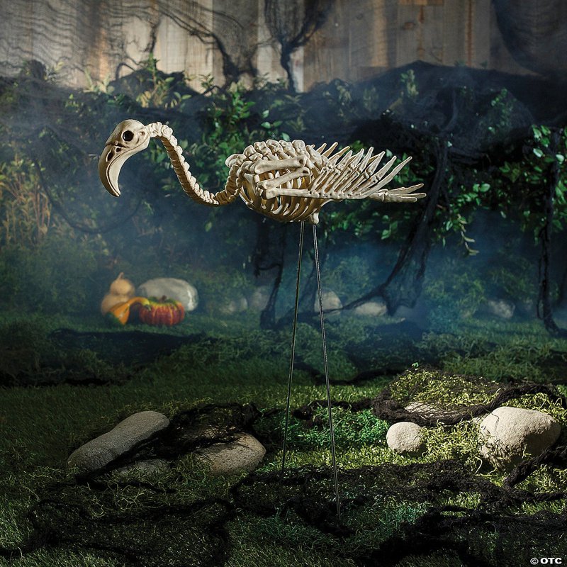 27-Inch Flamingo Skeleton Halloween Yard Decoration - Spooky Outdoor Decor