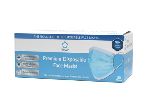 Litepak 2000pcs Premium Disposable Face Mask SOFT 3ply Nose Wire - Blue
