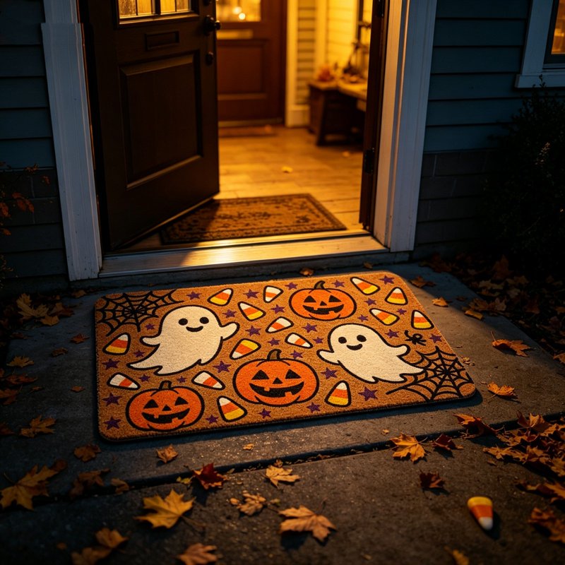 Halloween Doormat Ghost Pumpkin Web Entryway Rug 23.6x15.7in Secure-Grip Absorbent Coir - Variation of THIS listing
