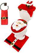 JOYIN Christmas Bathroom Decoration Set - 5 Pieces with Toilet Seat Cover, Rugs, Tank Cover & Santa Towel