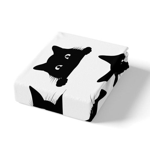 Feelyou Black Cat Bed Sheet Set for Kids Boys Girls Cute Kitten Print Bedding Set 1 Flat Sheet + 1 Fitted Sheet + 2 Pillowcases Queen Size
