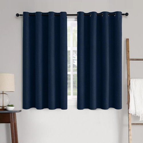 MIULEE Blackout Curtains - 100% Linen Textured Thermal Insulated Drapes | Midnight Blue, 52 x 72 Inch (2 Panels)