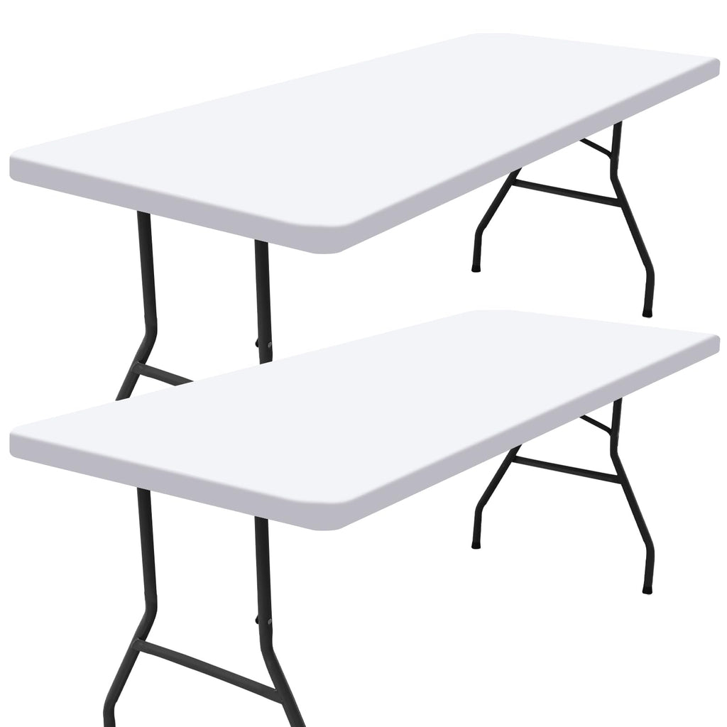 Smiry 2 Pack Rectangle Picnic Table Cloth, Waterproof Elastic Fitted Tablecloths, Washable Polyester Rectangular Patio Table Cover for Camping, Indoor and Outdoor (White, 30"x72")