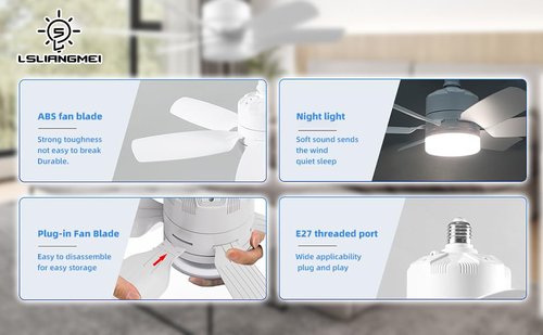 Lsliangmei Fan with ceiling light and remote control, no wiring required, 6 speed settings, suitable for indoor and kitchen use
