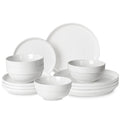 HAPPY KIT 12 Pieces Porcelain Dinnerware Set, Serving Plates and Bowls Set for 4, Chip and Scratch Resistant White Kitchen Dishware Sets, Thick-edge Non-slip Design