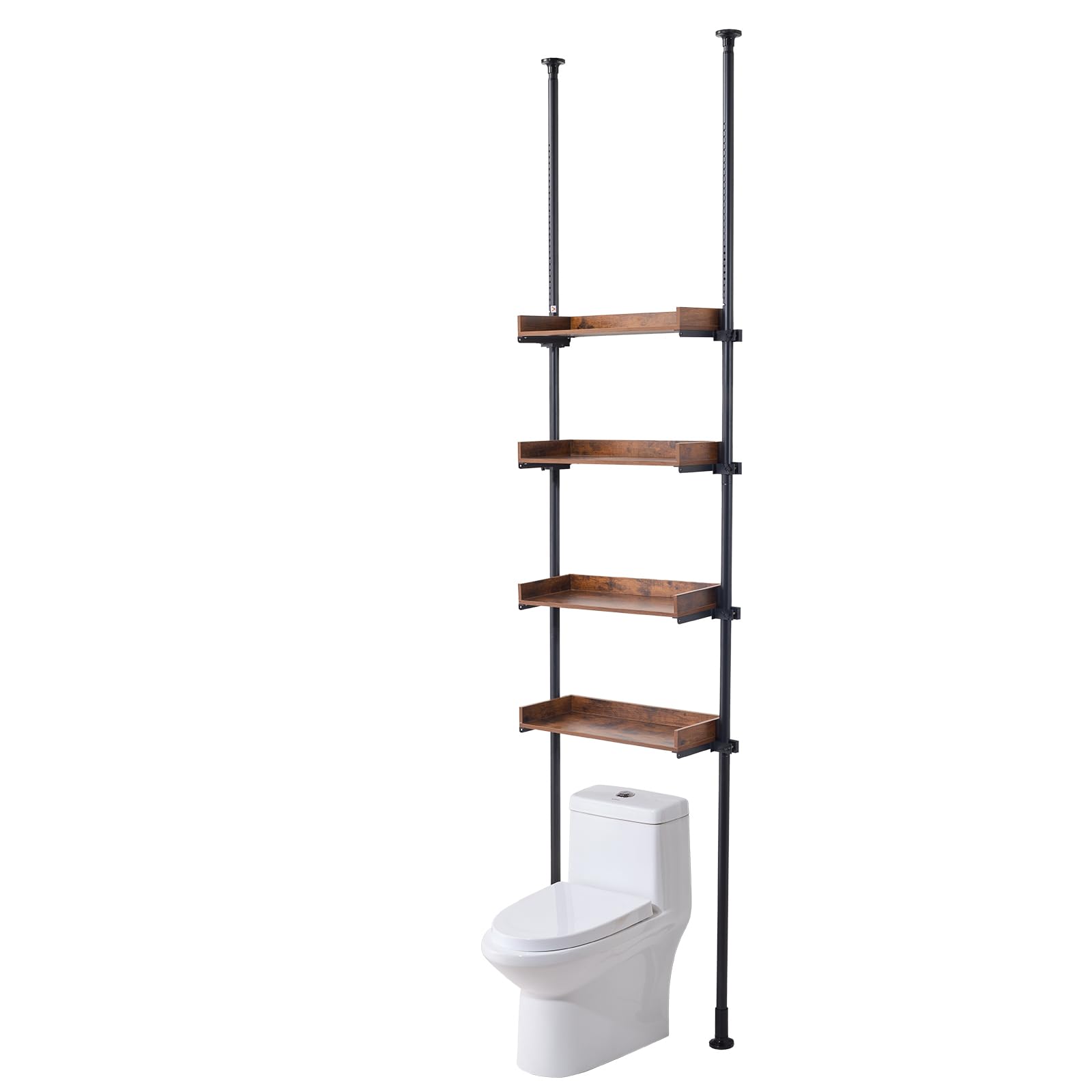 VEVOR Over the Toilet Storage, 4-Tier Adjustable Over Toilet Bathroom Organizer, Low-carbon Steel 53"-132" Tall Storage Shelf Rack, Easy Assembly Laundry Space Saver, for Small Rooms, Fit Most Toilets