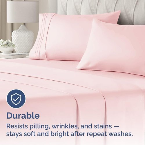 King Pillow Cases by Luxurious Home | Ultra Soft Hotel Quality - Wrinkle Free & Stain Resistant - 4 Piece Set in Baby Pink