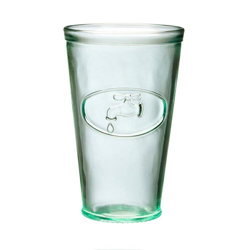 Amici Home Water Tap Hiball Glass | 16 Oz | Italian Made, Recycled Glass with Green Tint | Drinking Glass with Embossed Design for Water, Juice, Cocktails (Set of 6)