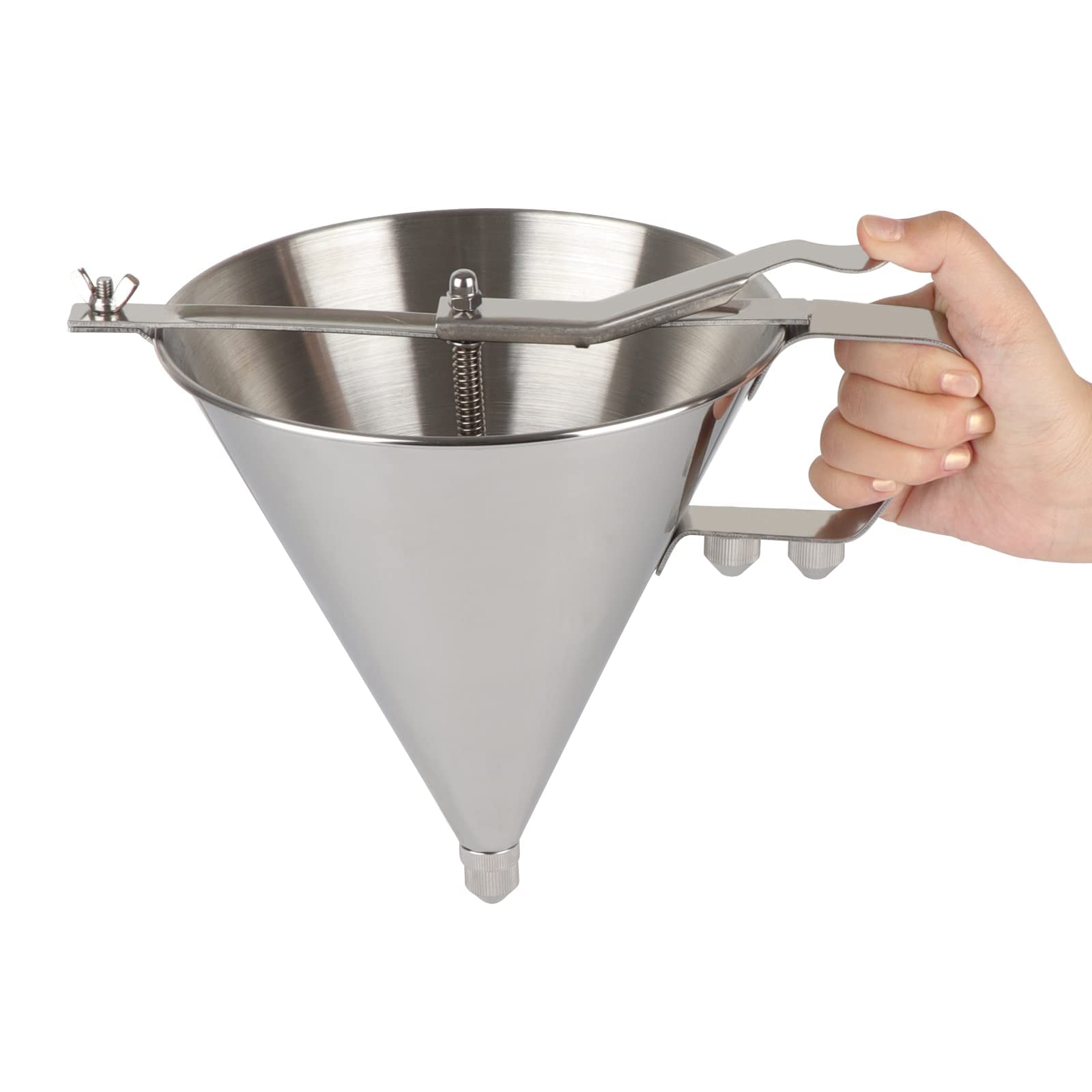 Confectionery Funnel Stainless Steel with Stand and 3 Nozzles, Commercial Grade Cake Decorating Tool Bakery Use, Precise Dispensing and Filling