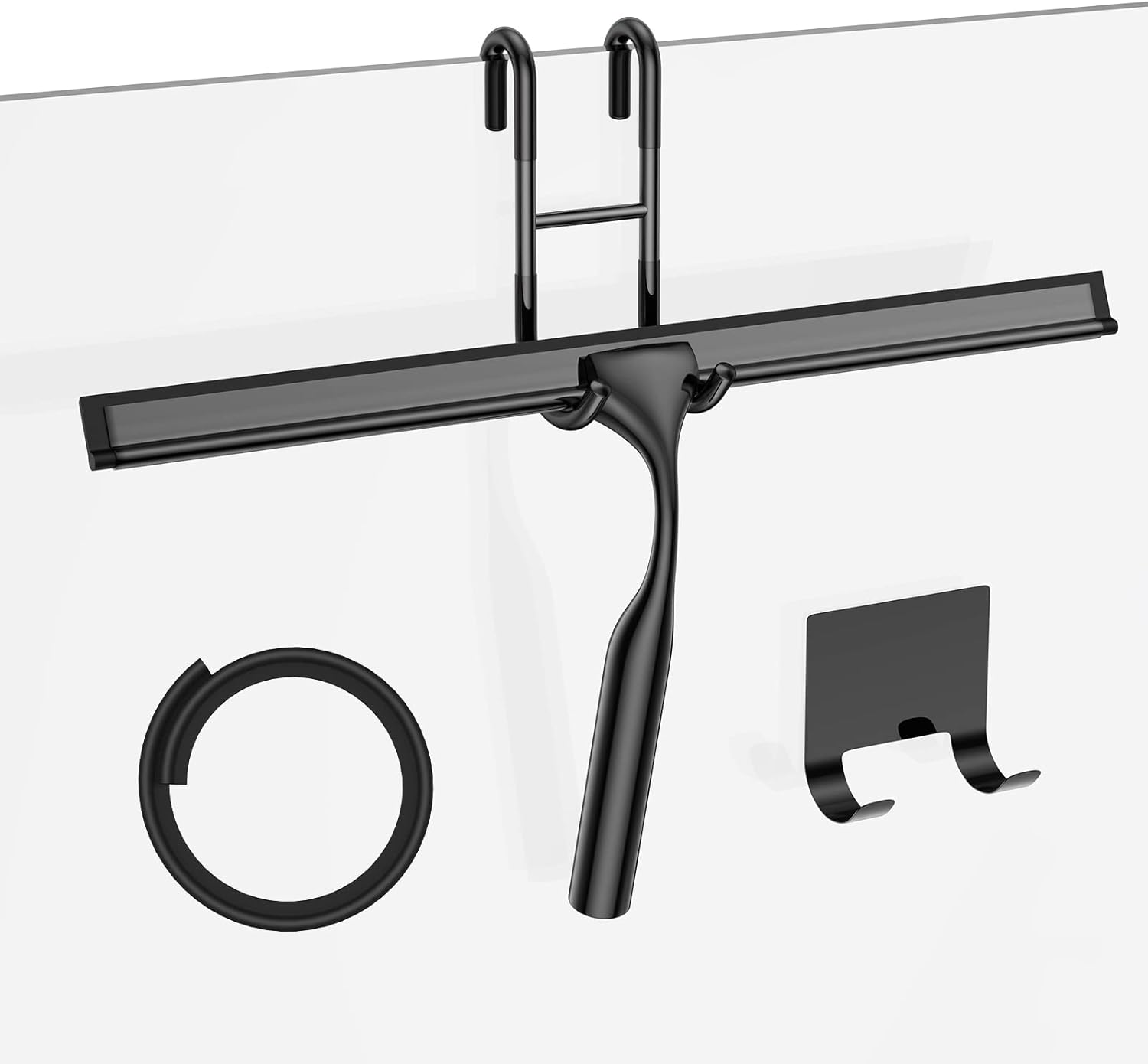 Skiennix Stainless Steel Shower Squeegee Set - 14-Inch with Hooks & Spare Blade for Glass & Mirrors