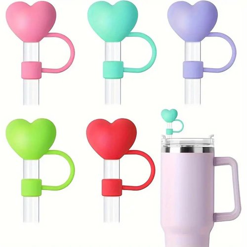 5PCS Heart Straw Topper Compatible with Stanley 30&40 Oz Tumbler Cup, Silicone Straw Covers Cap10mm 0.4in Cute Funny Dust-Proof Reusable Straws Tips Lids,Cute Straws Protector Decorations