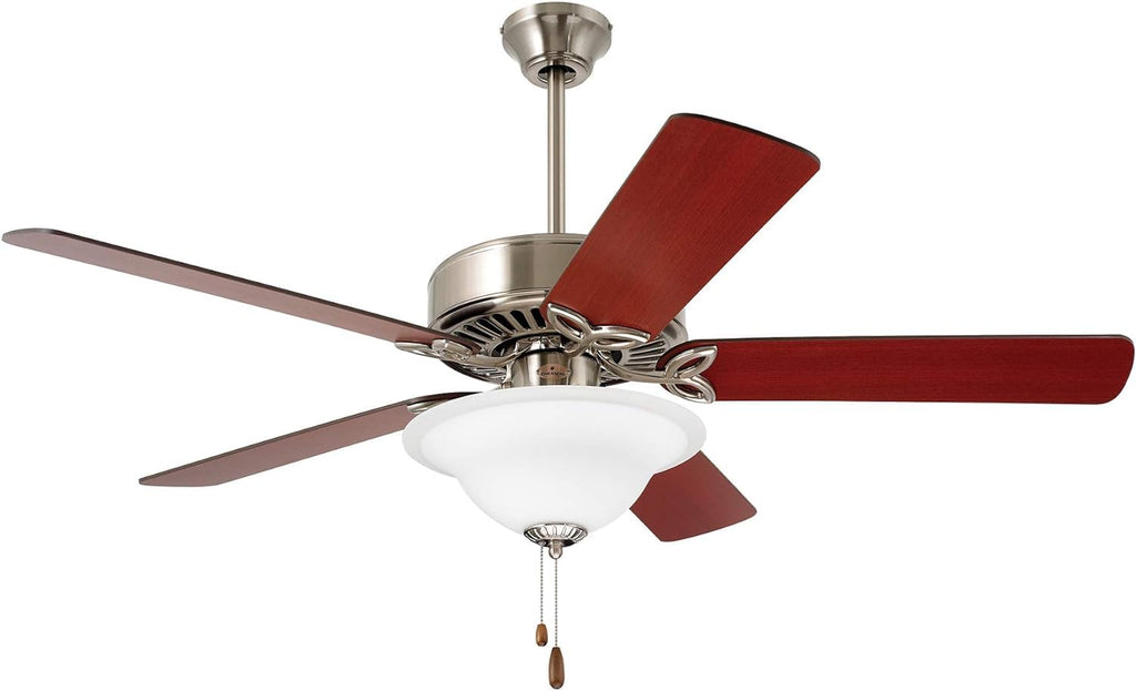 Kathy Ireland Home [CF712BS] Pro Series LED Ceiling Fan with Pull Chain | 50-Inch Fixture with Dual Mount for Flush or Downrod Hanging | Reversible Blades with Light Bulbs Included, Brushed Steel