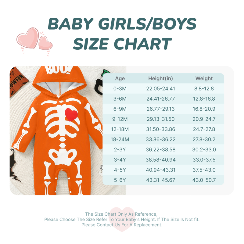 Baby Romper Hoodie Skeleton Print 6-9 Months Halloween Style for Boys