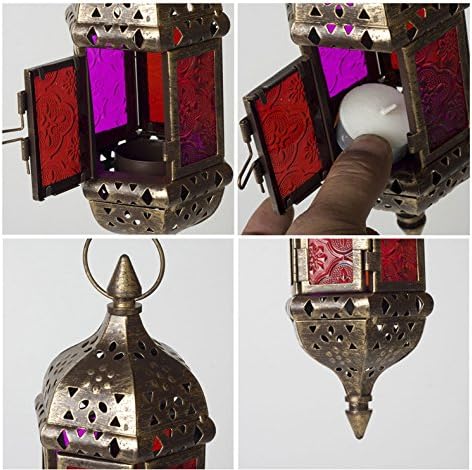 Skiennix Moroccan Decorative Candle Lantern - Metal Hanging Tealight Holder | Vintage Bronze Gold, 13.8 Inches