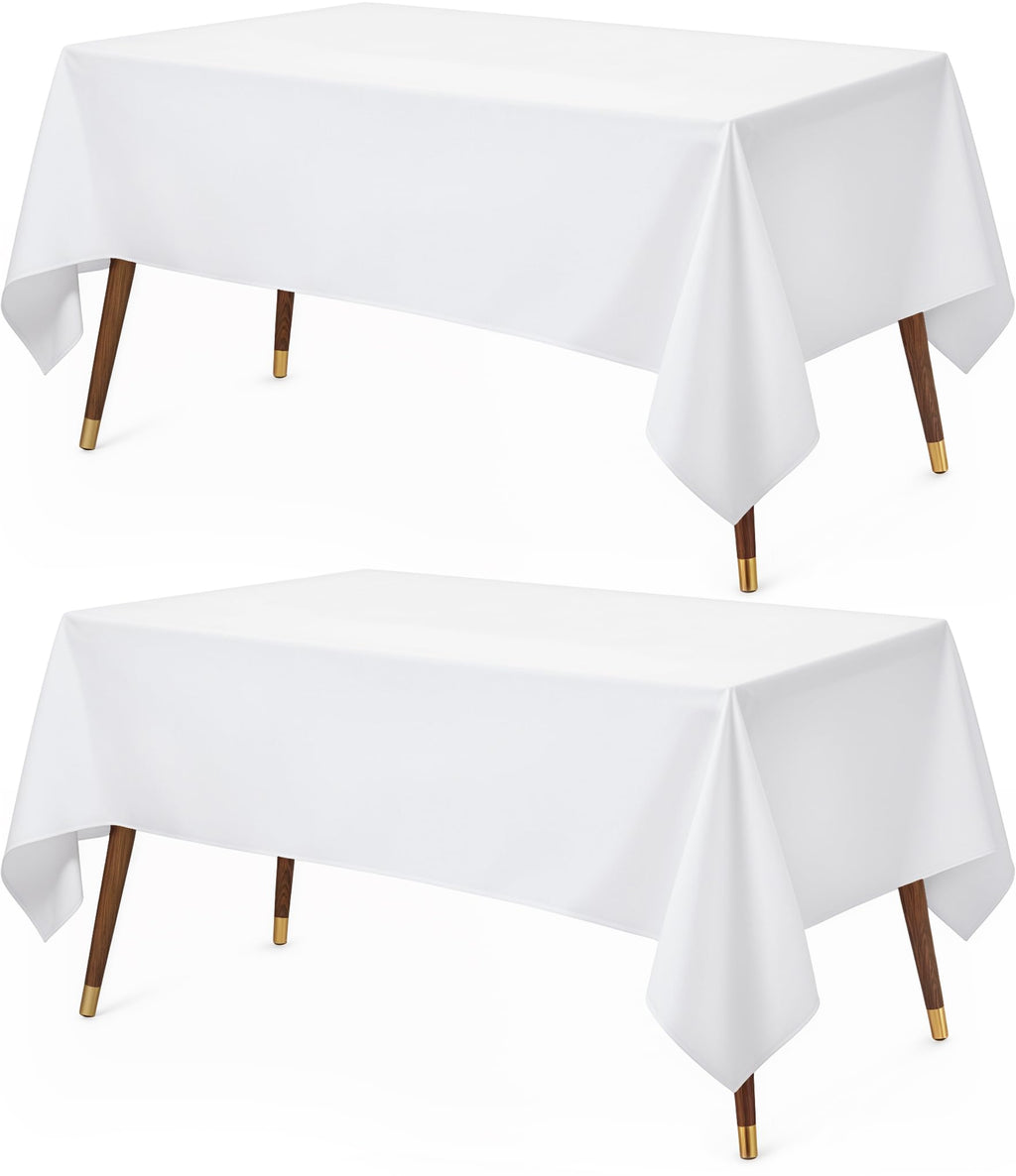 Utopia Kitchen Rectangle Table Cloth 2 Pack(90x132 Inches, White), Tablecloth Machine Washable, Polyester Table Cover for Dining, Buffet Parties, Picnics, Events, Weddings and Restaurants