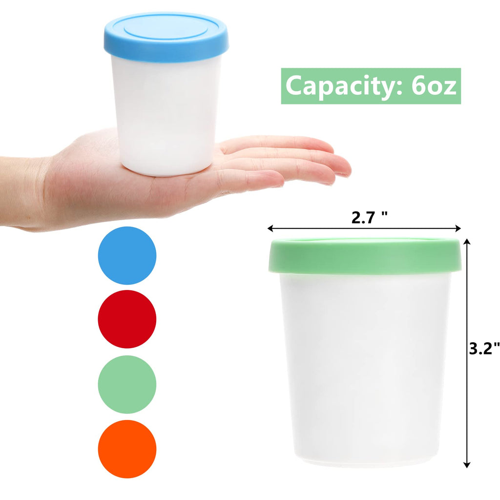 Peohud 12 Pack Mini Ice Cream Containers, 6oz Freezer Storage Tub with Silicone Lids, Reusable Storage Container for Ice Cream, Gelato, Sorbet, Dessert