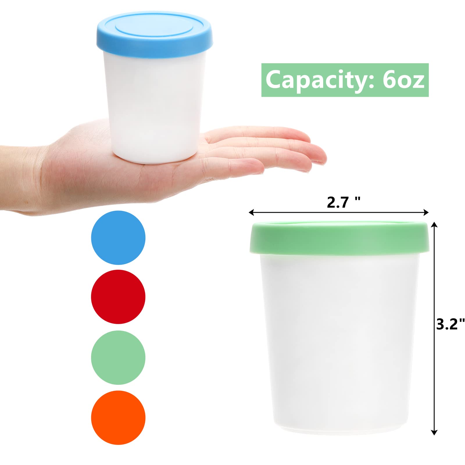 Peohud 12 Pack Mini Ice Cream Containers, 6oz Freezer Storage Tub with Silicone Lids, Reusable Storage Container for Ice Cream, Gelato, Sorbet, Dessert