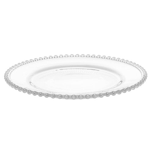 WOLFF - Set of 4 Pearl Beaded Crystal Dinner Plates - Clear Glass Plates, Dinner Accessories, Crystal Kitchen Utensils Set - Luxury Glasswear, Dish Set - Clear, 11 inches