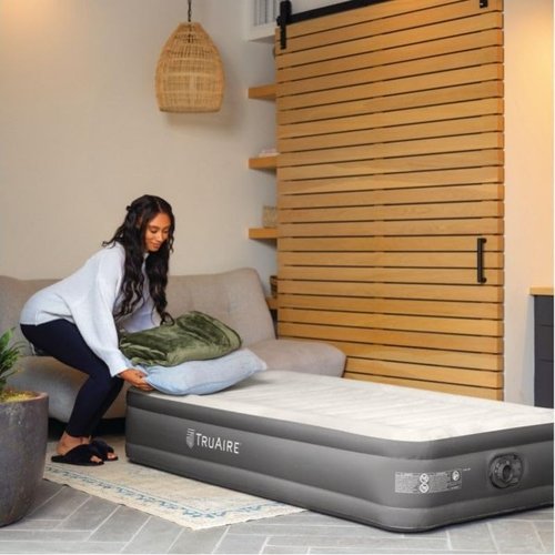 Intex TruAire Luxury Air Mattress - Fiber-Tech Construction | Built-in Electric Pump & Multizone Support