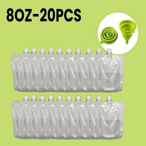 20 PCS Juice Travel Plastic Bags Portable Collapsible Beverage Bag | Leakproof Foldable Water Carrier for Outdoor Hiking, Camping & Seed Storage | Food-Grade BPA-Free Liquid Container
