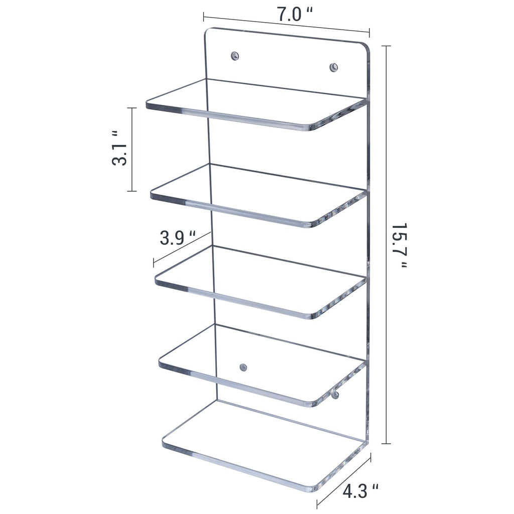 MyGift 5 Tier Clear Acrylic Sunglasses Holder Rack, Wall Mounted Eye Glasses Shelf or Tabletop Display Stand, Retail Eyewear Showcase Storage Organizer, Set of 2