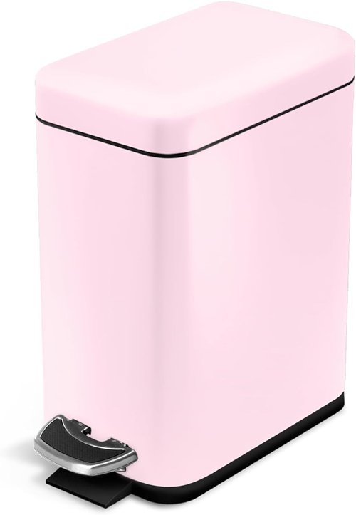 Home Zone Living 1.3 Gallon Bathroom Trash Can - Stainless Steel Wastebasket with Lid & Step Pedal | Matte Pink, Slim Design