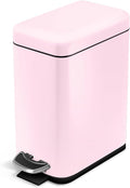 Home Zone Living 1.3 Gallon Bathroom Trash Can - Stainless Steel Wastebasket with Lid & Step Pedal | Matte Pink, Slim Design