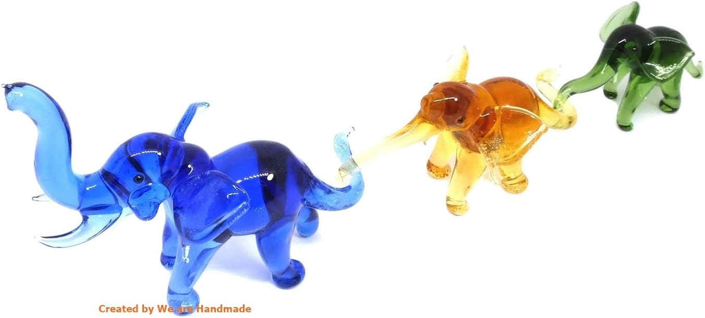 Skiennix Handmade Mini Elephant Family Figurines - Blown Glass Art, Multicolor Jungle Collectibles, 2" Size