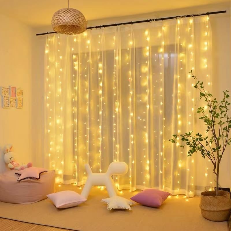 Skiennix 300 LED Curtain Lights - 3M x 3M Fairy String Lights for Weddings & Festivals | USB Plug, 8 Modes, Warm White