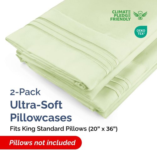 King Standard Pillow Cases - Ultra-Soft Hotel Quality Covers | Fade-Free & Wrinkle Resistant - Light Sage Green - Set of 2