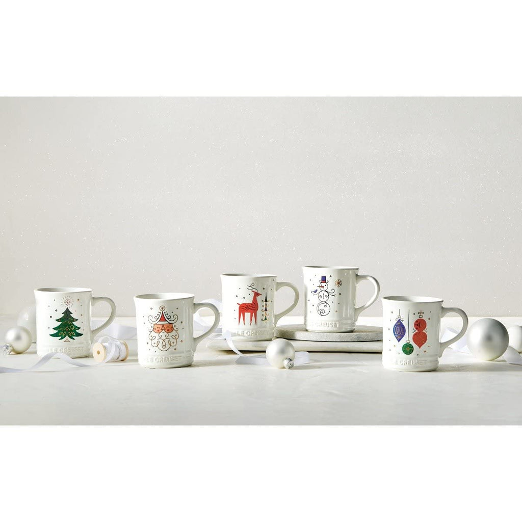 Le Creuset Stoneware Noel Collection: Reindeer Mug, 14 oz., White w/Applique