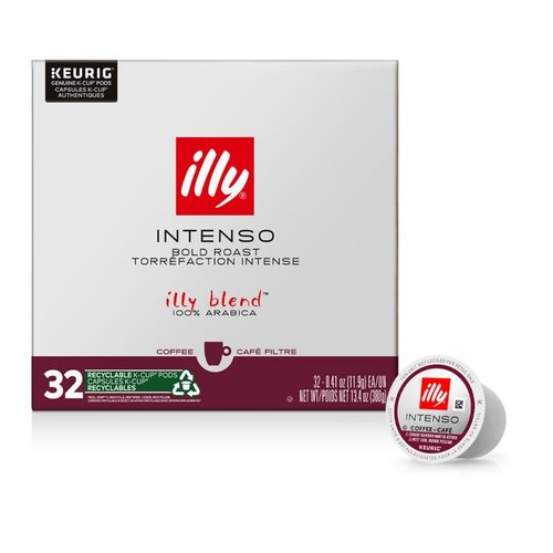 Illy Coffee K-Cup Pods - Intenso Dark Roast 100% Arabica | Premium Italian Coffee, 32 Count